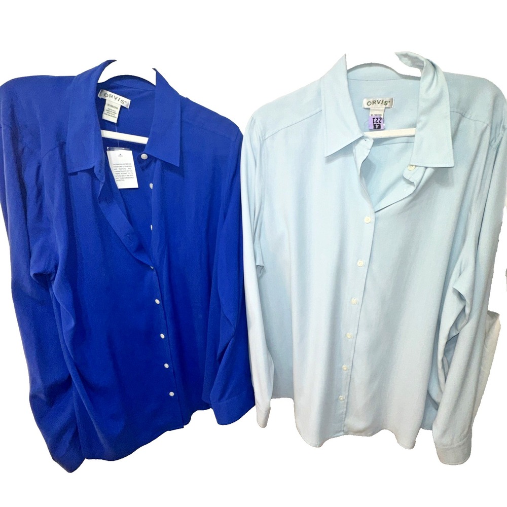 Pair of Orvis Shirt Womens XL Button Up Long Sleeve Casual 100% Silk NWT/EUC